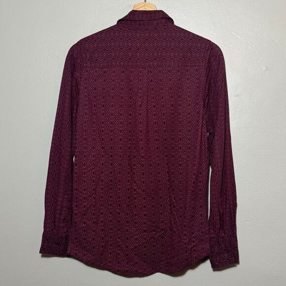 Women's Size S RVCA Trader Shirt Long Sleeve Burgundy Rayon Geometric Button Up - Picture 2 of 7